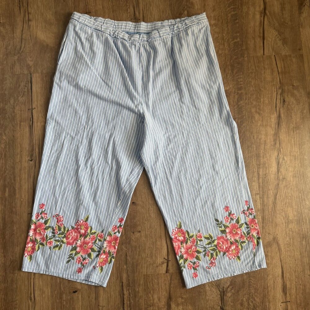 Cuddl Duds Womens Pull On Pants L Striped Pockets Floral Soft Stretch Comfort